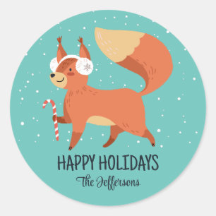 Cute Fox Snowy Winter Holiday Animal Ronde Sticker