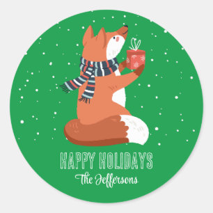 Cute Fox Snowy Winter Holiday Animal Ronde Sticker