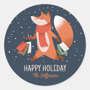 Cute Fox Snowy Winter Holiday Kerstmis Ronde Sticker