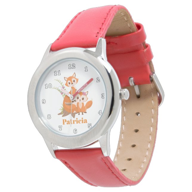 Cute Fox voeg naammeisjes toe Horloge (Gekanteld)