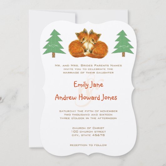 Cute Fox Wedding Invitation Kaart (Voorkant)