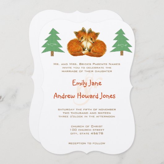 Cute Fox Wedding Invitation Kaart (Voorkant / Achterkant)