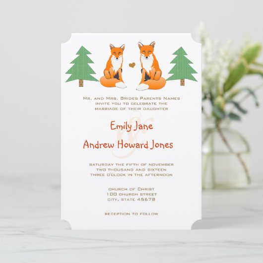 Cute Fox Wedding Invitation Kaart (Staand voorkant)