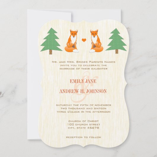 Cute Fox Wedding Invitation Kaart (Voorkant)
