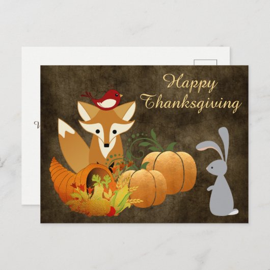 Cute Fox Woodland Animals Golden Thanksgiving Feestdagenkaart (Voorkant / Achterkant)