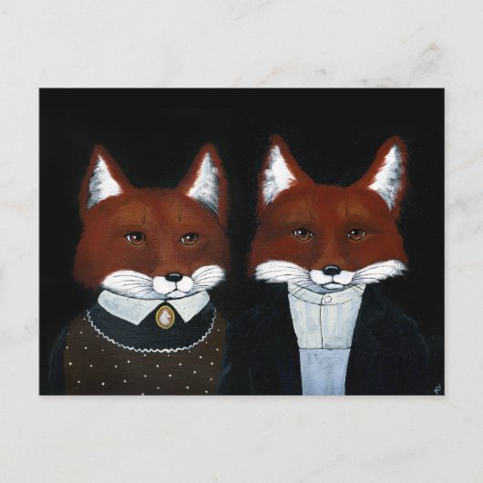 Cute Foxes Folk Art, Amerikaans gotisch briefkaart (Voorkant)