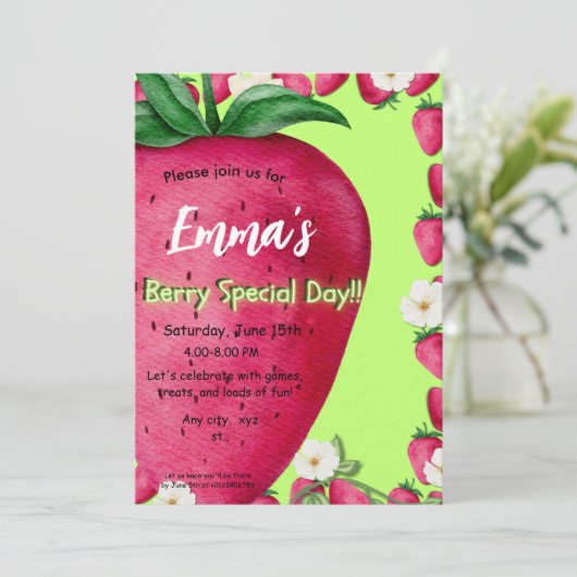 Cute fraise première invitation anniversaire (Debout devant)