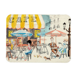 Cute France Café Scene Sketch Magneet