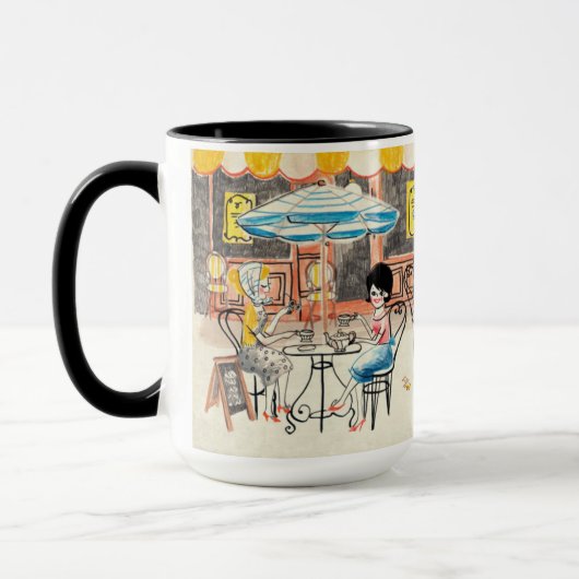 Cute France Café Scene Sketch Mok (Links)