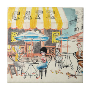 Cute France Café Scene Sketch Tegeltje