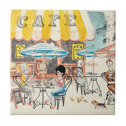 Cute France Café Scene Sketch Tegeltje (Voorkant)