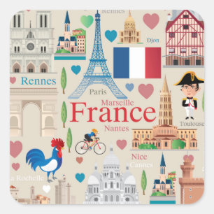Cute France Icons Vierkante Sticker