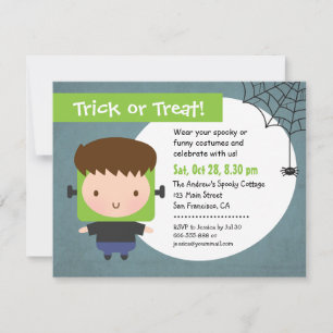 Cute Frankenstein Boy Kinder Halloween Party Kaart