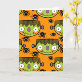 Cute Frankenstein, Spider Halloween Kaart (Gele Bloem)