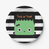 Cute frankenstein trick or treat gestript papieren bordje (Voorkant)