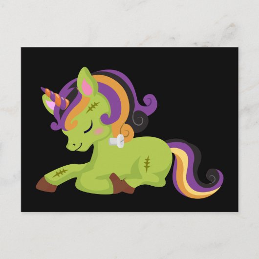 Cute Frankenstein Unicorn Halloween Drawing Briefkaart (Voorkant)