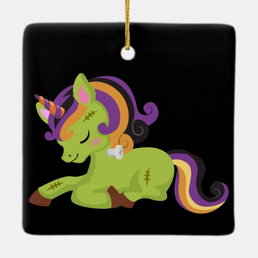 Cute Frankenstein Unicorn Halloween Keramisch Ornament (Achterkant)