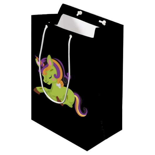 Cute Frankenstein Unicorn Halloween Medium Cadeauzakje (Voorkant Gekanteld)