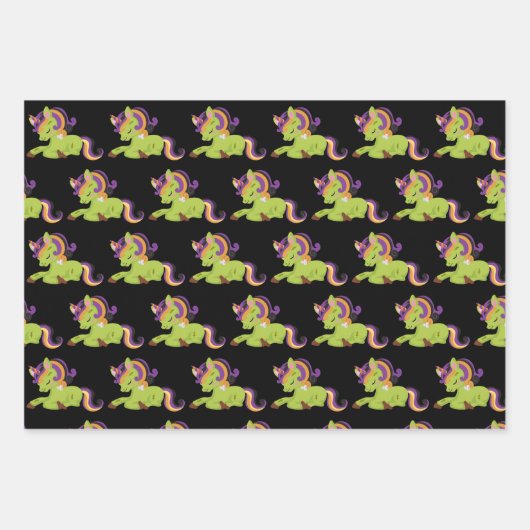 Cute Frankenstein Unicorn Halloween Pattern Inpakpapier Vel (Voorkant 3)