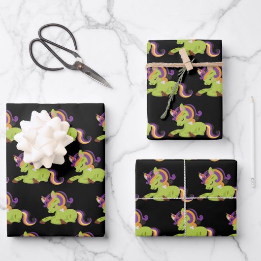 Cute Frankenstein Unicorn Halloween Pattern Inpakpapier Vel (Voorkant)