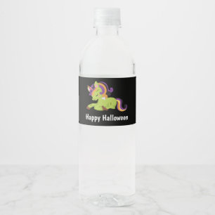 Cute Frankenstein Unicorn Happy Halloween Waterfles Etiket