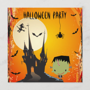 Cute Frankie & Castle Halloween Party Invites Kaart