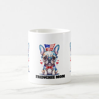 Cute French Bulldog American Flag with Hearts Koffiemok