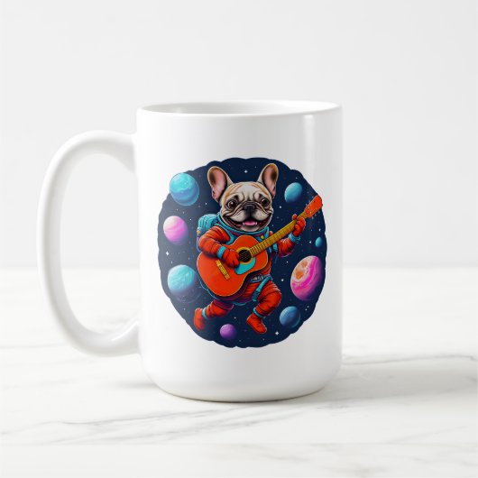 Cute French Bulldog Astronaut Playing Guitar – Fun Koffiemok (Links)