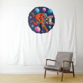 Cute French Bulldog Astronaut Playing Guitar – Fun Wandkleed (In Situ (horizontaal))