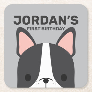 Cute French Bulldog Birthday Vierkante Kartonnen Onderzetter