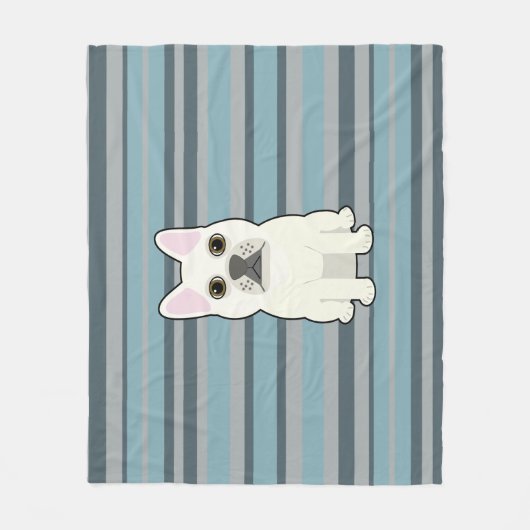 Cute French Bulldog Blue Striped Fleece Deken (Voorkant)