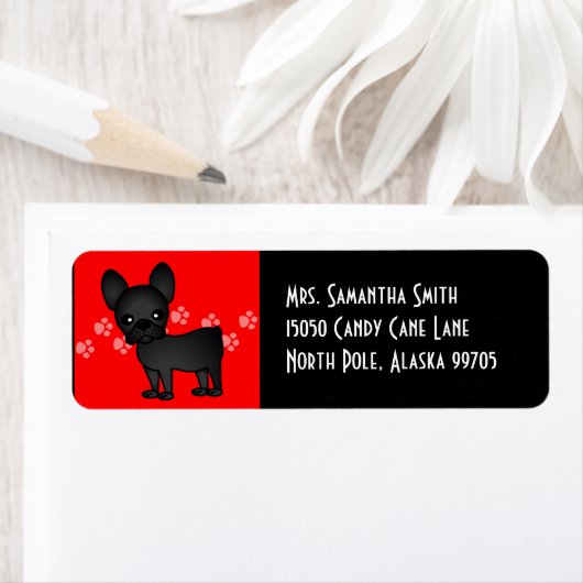 Cute French Bulldog Cartoon Black Etiket (Insitu)