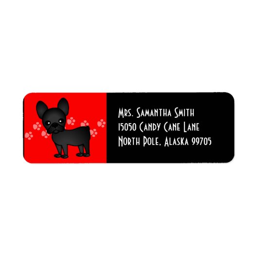 Cute French Bulldog Cartoon Black Etiket (Voorkant)