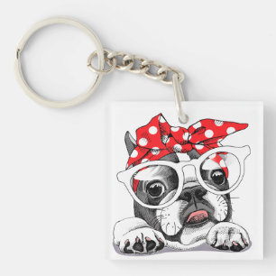 Cute French Bulldog Colorful Headband and Glasses Sleutelhanger
