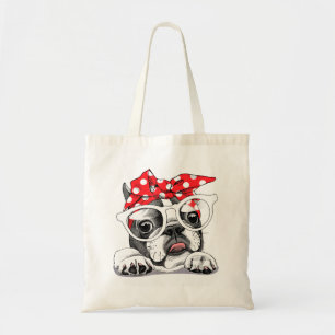 Cute French Bulldog Colorful Headband and Glasses Tote Bag