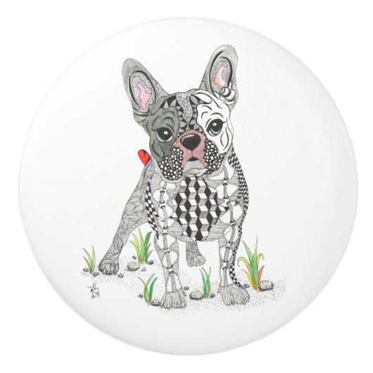 Cute French Bulldog Deb - Ceramic Keramische Knop (Voorkant)