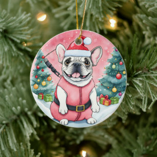 Cute French Bulldog Dog Kerstmis Keramisch Ornament