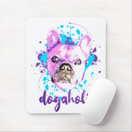 Cute French Bulldog Face Pink Blue Dogaholic Muismat