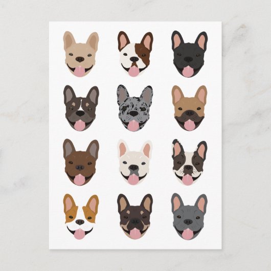 Cute French Bulldog Faces Pattern Briefkaart (Voorkant)
