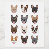 Cute French Bulldog Faces Pattern Wijn Etiket (Enkel label)