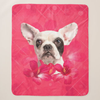 Cute French Bulldog - Frenchie puppy with Flowers Sherpa Deken