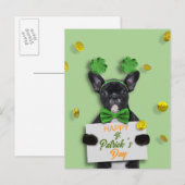 Cute French Bulldog Happy St. Patrick’s Day Clover Briefkaart (Voorkant / Achterkant)