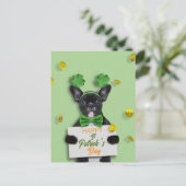 Cute French Bulldog Happy St. Patrick’s Day Clover Briefkaart (Staand voorkant)