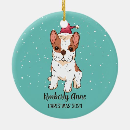 Cute French Bulldog Kerstmis Snowy Winter Holiday Keramisch Ornament (Achterkant)