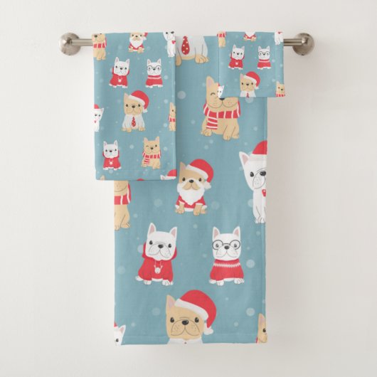 Cute French Bulldog kerstpattern Bad Handdoek (Insitu)
