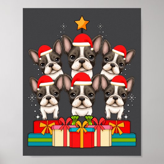 Cute French Bulldog Le Frenchie Christmas Tree Xma Poster (Voorkant)