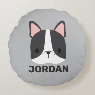 Cute French Bulldog met Persoonlijke naam Rond Kussen