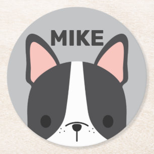 Cute French Bulldog met Persoonlijke naam Ronde Kartonnen Onderzetter