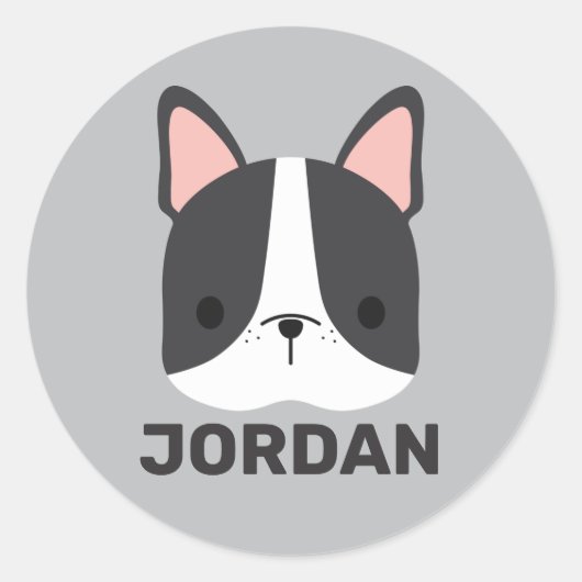 Cute French Bulldog met Persoonlijke naam Ronde Sticker (Voorkant)