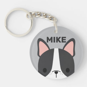 Cute French Bulldog met Persoonlijke naam Sleutelhanger